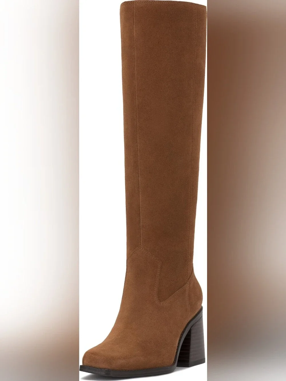 Vince Camuto Sangeti Extra Wide Calf Stacked Heel Knee High Boot Brown W 11